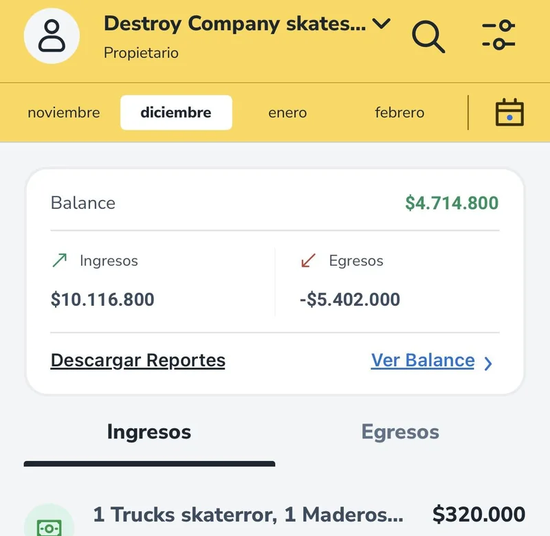 Ingresos registrados en diciembre: $10.116.800 COP.